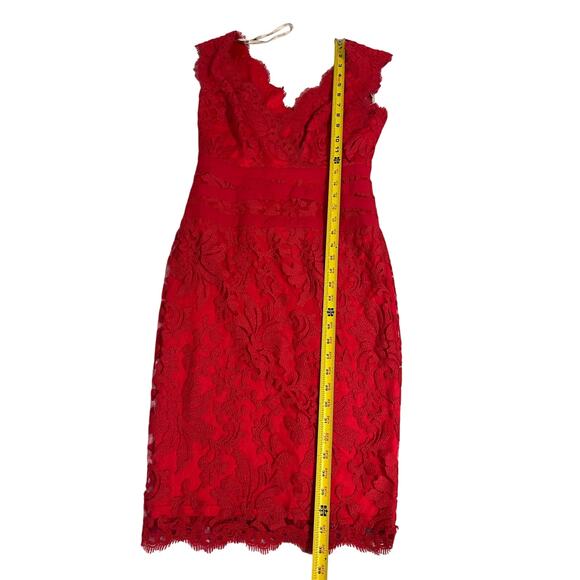 Tadashi Shoji Red Lace Cocktail Midi Dress Womens 4 Whimsigoth Romantic Floral - Picture 5 of 16